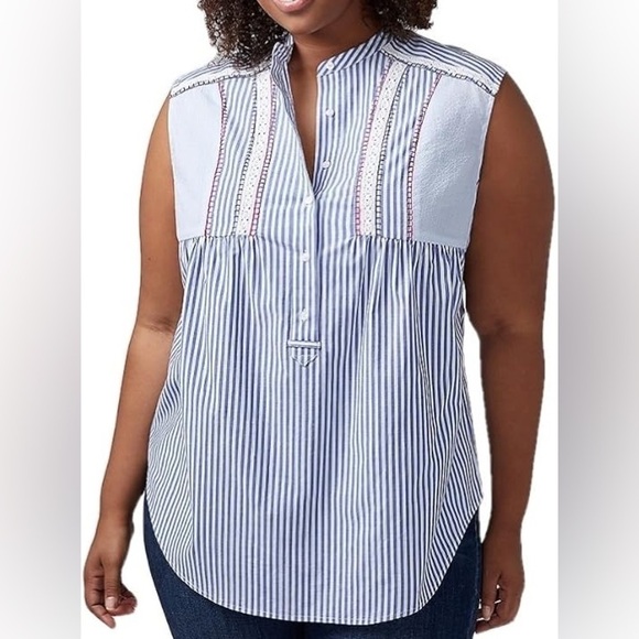 Lane Bryant Tops - Lane Bryant Sleeveless Stripe Button Popover Top Sz 22 NWT Coastal Preppy